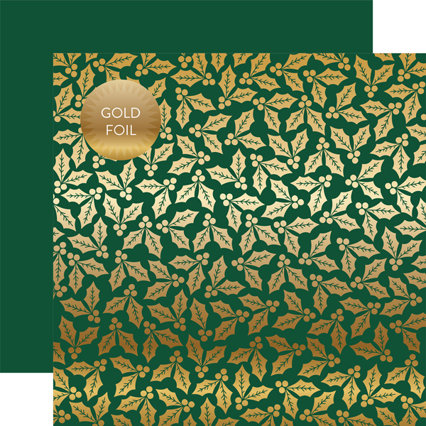 CBFHB003 Green Holly & Berries Foil - Gold
