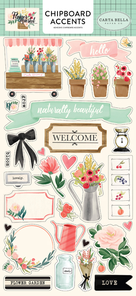 CBMK96021 Flower Market 6x13 Chipboard Accents