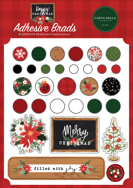 CBXM140020 Happy Christmas Adhesive Brads